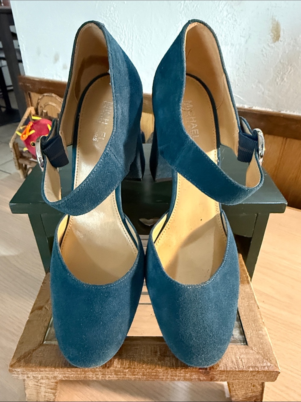 Michael Kors Teal Suede Mary Jane Block Heels